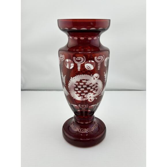 Antique Egermann Ruby Red cut to Clear Crystal Vase Bohemian 1920s Czech Rep - Picture 3 of 10